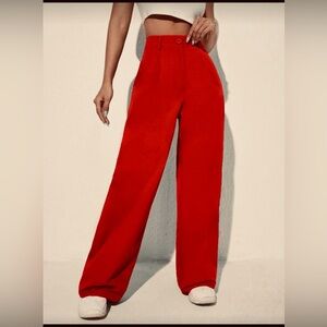 Chic Red Wide Leg Women's Pants